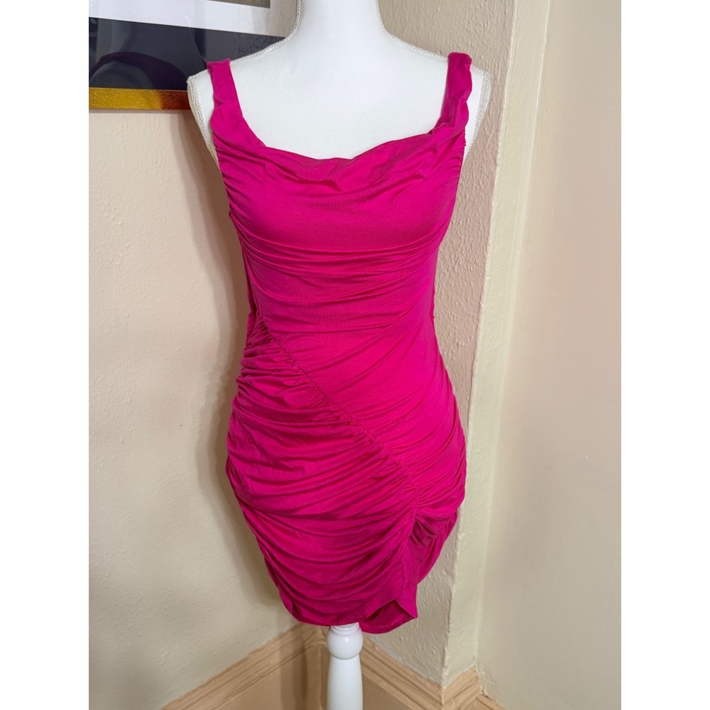 Free People FP Beach Hot Pink Ruched Cowl Neck Mini Bodycon Dress Small S